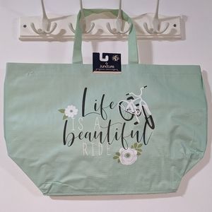 🩵 Large Tote Life Beautiful Ride Reusable Bag Sustainable Bike Print